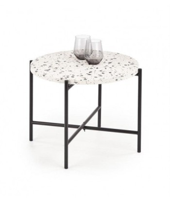 Table basse composite et métal Lastrico Blanc / Noir, Ø50xH40 cm 50% de réduction en Octobre 2024