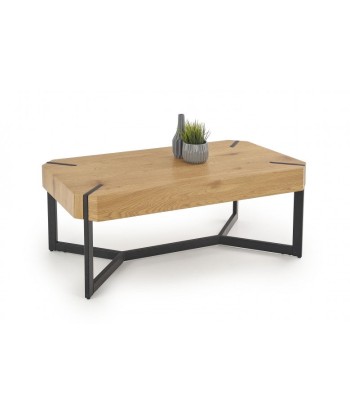 Table basse en MDF et métal Lavida Chêne Doré / Noir, L110xl60xH43 cm les muscles