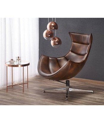 Fauteuil pivotant rembourré avec éco-cuir et pied en métal Luxor Marron foncé, l86xA94xH96 cm offre 