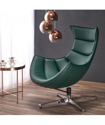 Fauteuil pivotant rembourré avec éco-cuir et pied en métal Luxor Vert foncé, l86xA94xH96 cm commande en ligne