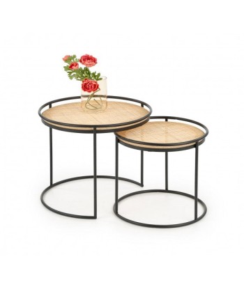 Set de 2 tables basses rotin et métal Manado Naturel / Noir, Ø51xH42 / Ø41xH37 cm 50-70% off 