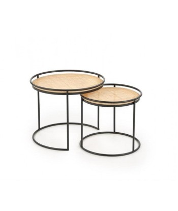 Set de 2 tables basses rotin et métal Manado Naturel / Noir, Ø51xH42 / Ø41xH37 cm 50-70% off 