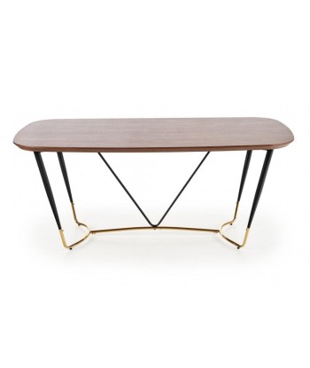 Table en MDF, placage et métal Noyer Manchester / Noir / Or, L180xl90xH76 cm pas cher 