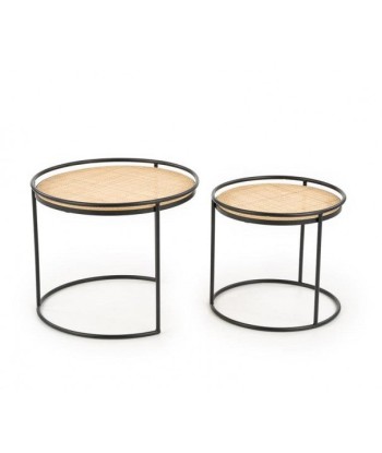 Set de 2 tables basses rotin et métal Manado Naturel / Noir, Ø51xH42 / Ø41xH37 cm 50-70% off 