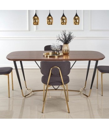 Table en MDF, placage et métal Noyer Manchester / Noir / Or, L180xl90xH76 cm pas cher 