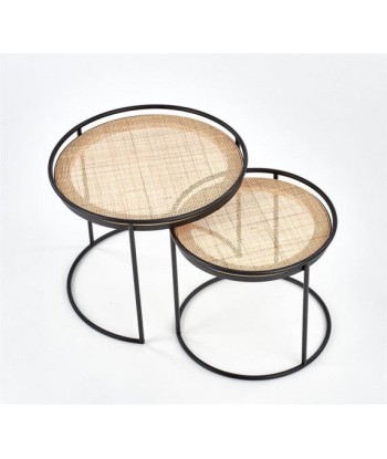 Set de 2 tables basses rotin et métal Manado Naturel / Noir, Ø51xH42 / Ø41xH37 cm 50-70% off 