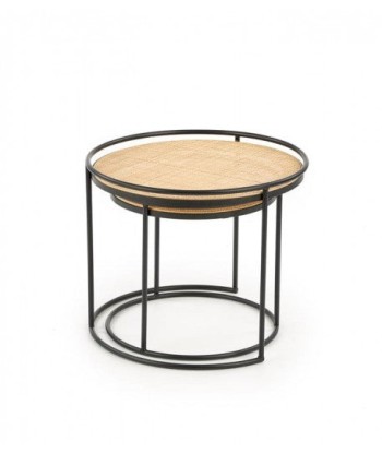 Set de 2 tables basses rotin et métal Manado Naturel / Noir, Ø51xH42 / Ø41xH37 cm 50-70% off 