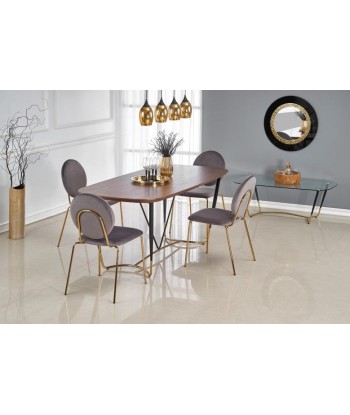 Set de table en MDF, placage et métal Noyer Manchester / Noir / Or + 4 chaises tapissées de tissu K363 Gris / Or, L180xl90xH76 cm votre restaurant rapide dans 