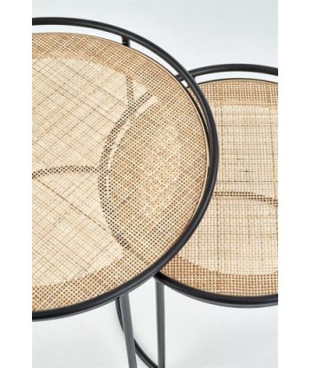 Set de 2 tables basses rotin et métal Manado Naturel / Noir, Ø51xH42 / Ø41xH37 cm 50-70% off 