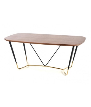 Table en MDF, placage et métal Noyer Manchester / Noir / Or, L180xl90xH76 cm pas cher 