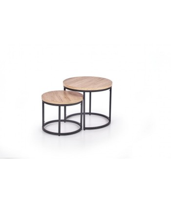 Set de 2 tables basses en MDF et métal Oreo Chêne San Remo / Noir, Ø53xH45 / Ø43xH35 cm les ctes