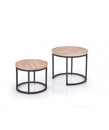 Set de 2 tables basses en MDF et métal Oreo Chêne San Remo / Noir, Ø53xH45 / Ø43xH35 cm les ctes