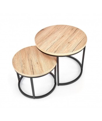 Set de 2 tables basses en MDF et métal Oreo Chêne San Remo / Noir, Ø53xH45 / Ø43xH35 cm les ctes