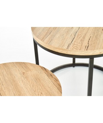 Set de 2 tables basses en MDF et métal Oreo Chêne San Remo / Noir, Ø53xH45 / Ø43xH35 cm les ctes