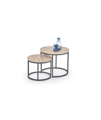 Set de 2 tables basses en MDF et métal Oreo Chêne San Remo / Noir, Ø53xH45 / Ø43xH35 cm les ctes