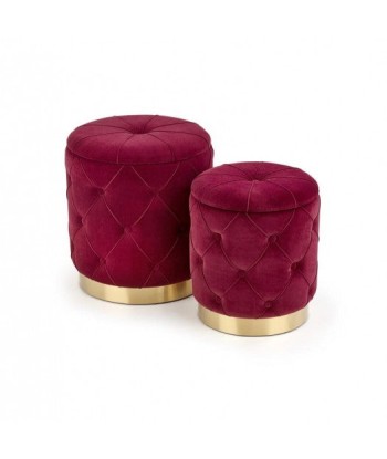 Lot de 2 tabourets rembourrés avec tissu et espace de rangement Polly Bordeaux, Ø40xH44 / Ø33xH38 cm ouvre sa boutique