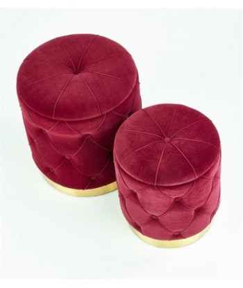 Lot de 2 tabourets rembourrés avec tissu et espace de rangement Polly Bordeaux, Ø40xH44 / Ø33xH38 cm ouvre sa boutique