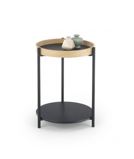 Table basse bois et métal Rolo Chêne / Noir, Ø44xH55 cm pas cher chine