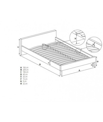 Lit en caoutchouc, recouvert de tissu Solomo Beige / Noyer, 200 x 160 cm sélection de produits