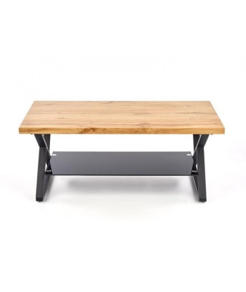 Table basse en MDF, verre et métal Xena Rectangle Chêne / Noir, L110xl60xH45 cm en linge