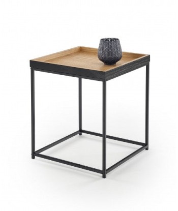 Table basse en MDF, placage et métal Chêne Yava / Noir, L42xl42xH49 cm l'évolution des habitudes 