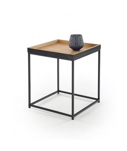 Table basse en MDF, placage et métal Chêne Yava / Noir, L42xl42xH49 cm l'évolution des habitudes 