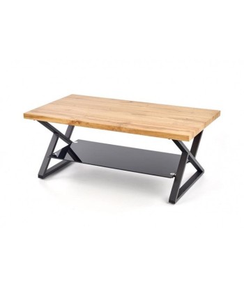 Table basse en MDF, verre et métal Xena Rectangle Chêne / Noir, L110xl60xH45 cm en linge