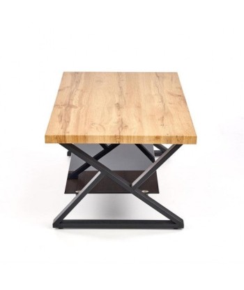 Table basse en MDF, verre et métal Xena Rectangle Chêne / Noir, L110xl60xH45 cm en linge