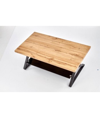 Table basse en MDF, verre et métal Xena Rectangle Chêne / Noir, L110xl60xH45 cm en linge