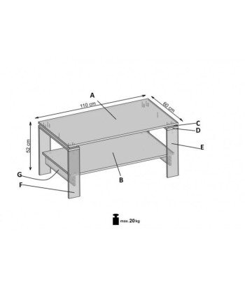 Table basse Andrea Alb, L110xl60xH52 cm outlet