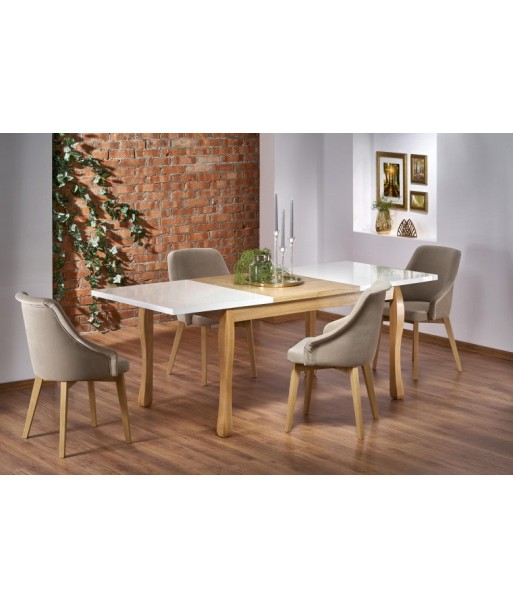 Ensemble table extensible en MDF et bois de hêtre Donovan Blanc / Chêne + 4 chaises rembourrées Toledo 2 Beige, L140-210xl90xH76 cm prix