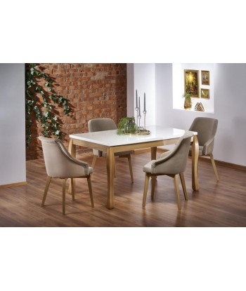 Ensemble table extensible en MDF et bois de hêtre Donovan Blanc / Chêne + 4 chaises rembourrées Toledo 2 Beige, L140-210xl90xH76 cm prix