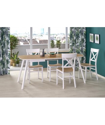 Table extensible en MDF et bois de hêtre Kajetan 2 Chêne Miel / Blanc, L135-185xl82xH76 cm la chaussure