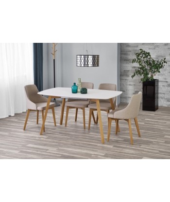 Table extensible en MDF et bois de hêtre Kajetan Blanc / Chêne Miel, L150-200xl85xH76 cm À commander