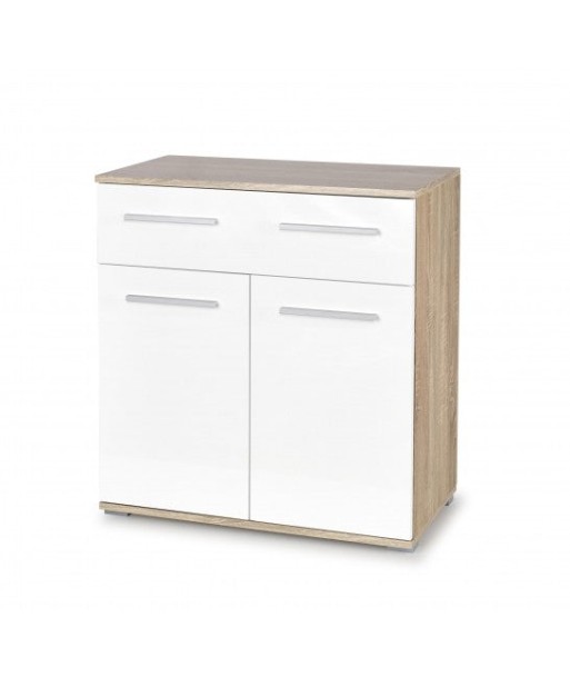 Commode en bois avec 1 tiroir et 2 portes Lima KM-1 Blanc / Chêne Sonoma, l77xA40xH82 cm français