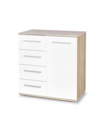 Commode en bois avec 4 tiroirs et 1 porte Lima KM-2 Blanc / Chêne Sonoma, l77xA40xH82 cm Jusqu'à 80% De Réduction