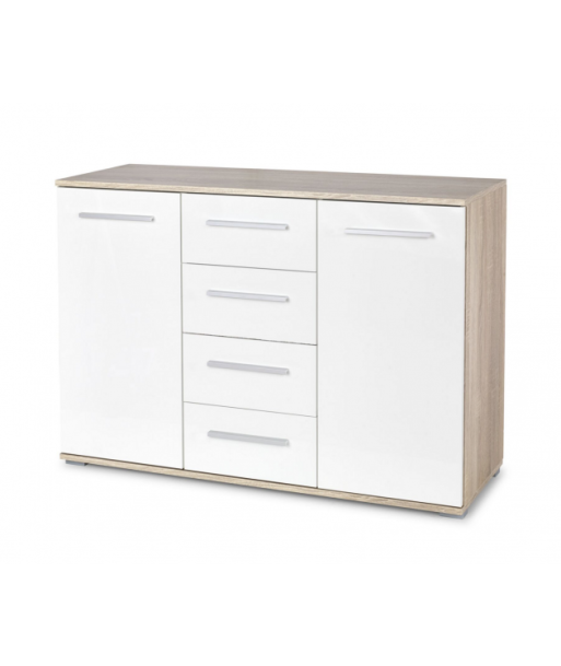 Commode, avec 4 tiroirs et 2 portes Lima KM-4 Blanc / Chêne, l116xA40xH82 cm Comparez et commandez 