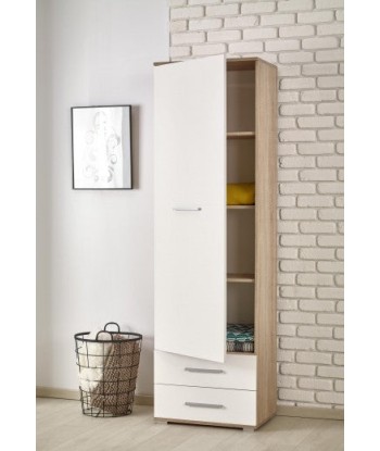 Armoire palette 1 porte et 2 tiroirs Lima REG-1 Blanc / Chêne Sonoma, l60xA40xH200 cm basket pas cher