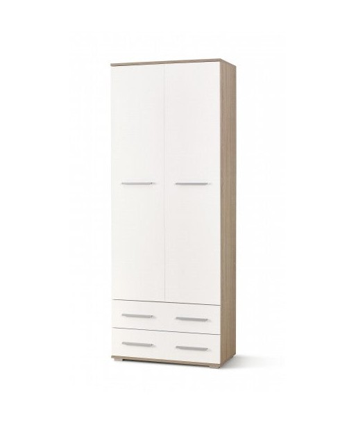 Armoire palette 2 portes et 2 tiroirs Lima REG-2 Blanc / Chêne Sonoma, l77xA40xH200 cm solde