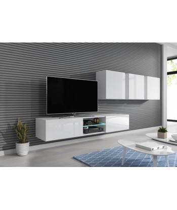 Meuble TV suspendu en aggloméré et MDF, avec 2 portes Livo RTV-180W Blanc, l180xA40xH30 cm Profitez des Offres !