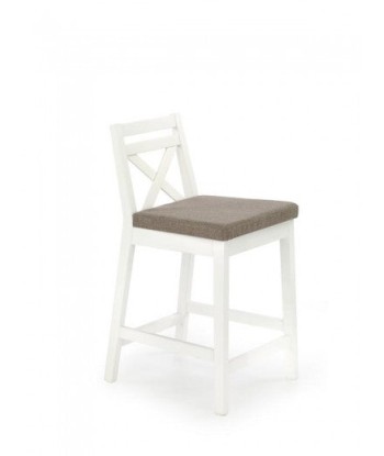 Tabouret de bar rembourré en tissu, avec pieds en bois Borys Low Blanc, l41xA48xH83 cm france