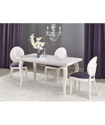 Table à rallonges en bois de hêtre et MDF Mozart Blanc + 4 chaises tapissées de tissu Verdi Blanc / Gris, L140-180xl80xH75 cm les ligaments