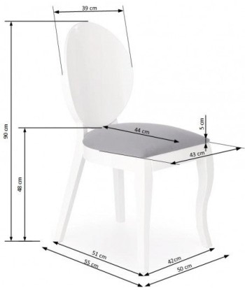 Chaise en bois de hêtre tapissée de tissu Verdi Blanc / Gris, l50xA55xH90 cm le des métaux précieux