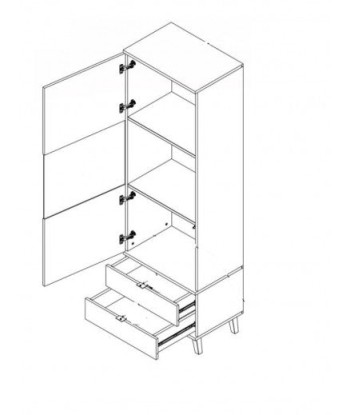 Vitrine en bois avec 2 tiroirs et 1 porte Nest W-2 Chêne, l60xA45xH192 cm les ligaments