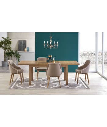 Ensemble table à rallonges en aggloméré et MDF Tiago 2 Chêne Riviera + 4 chaises rembourrées Toledo 2 Beige / Chêne, L140-220xl80xH76 cm chez Cornerstreet bien 