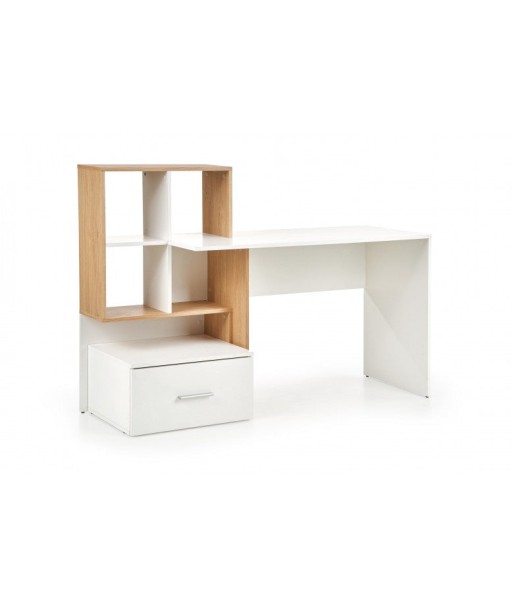 Table de bureau en bois, avec bibliothèque et tiroir Chêne Grosso / Blanc, L149xl50xH105 cm store