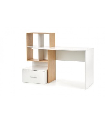 Table de bureau en bois, avec bibliothèque et tiroir Chêne Grosso / Blanc, L149xl50xH105 cm store