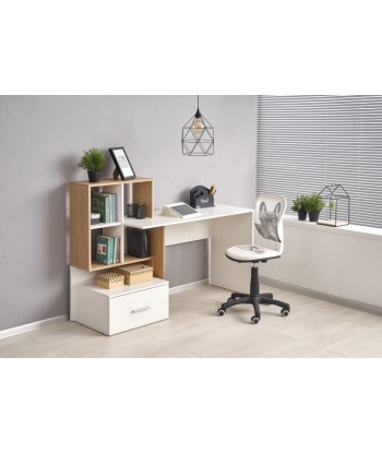 Table de bureau en bois, avec bibliothèque et tiroir Chêne Grosso / Blanc, L149xl50xH105 cm store