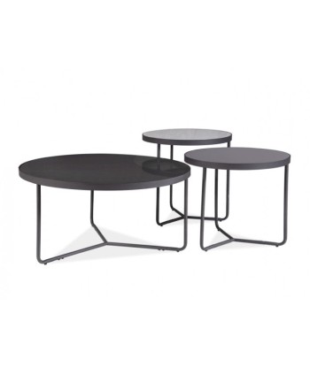 Set de 3 tables basses Artemida en verre et métal Gris / Noir / Gris clair, Ø80xH40 cm / Ø50xH50 cm / Ø50xH45 cm est présent 