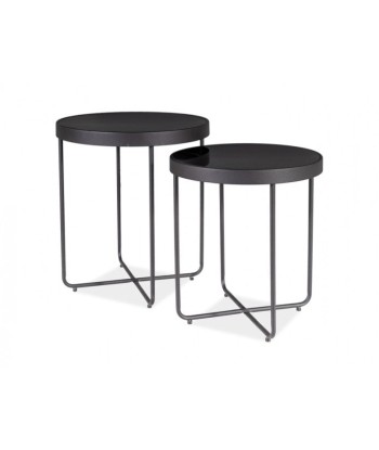 Set de 2 tables basses en verre et métal Athens, Noire, Ø45xH50 cm / Ø40xH44 cm Economisez 